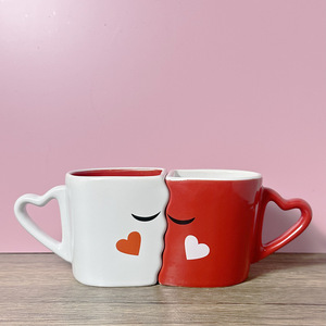 Heart Pattern Ceramic Mugs Red And White Porcelain Wedding <b>Drinkware</b> For Couples - Product Image 4