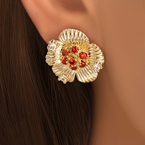 Fashion Jewelry Bling Zircon CZ <b>Stud</b> <b>Earrings</b> 14K Gold Plated Flower <b>Earrings</b> for Women Gift - Product Image 1