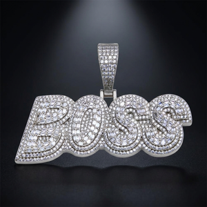 Pendentif Lettre Boss Iced Out en Argent Sterling 925 avec Micro-Incrustation, Bijou Hip Hop - Product Image 2