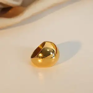 22mm Wide Stainless Steel Solid Chunky Ring 18K Gold Plated Non Tarnish Rings Unisex Vintage Punk Statement Waterproof Jewelry