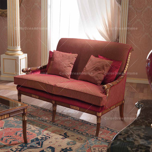 Juego de sofá de sala de estar vintage clásico europeo, sofá Seccional de madera de diseño simple con tela roja para uso doméstico - Product Image 6