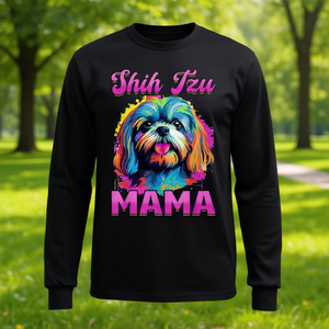 Camiseta de Manga Larga Shih Tzu Mama, Algodón, Impresión Digital, Informal, para Adultos, Todas las Temporadas, Diseño de Raza de Perro - Product Image 3