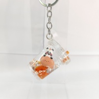 Porte-clés en acrylique de haute qualité, mignon, motif dessin animé, thé aux perles rose, avec liquide flottant