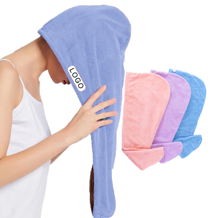 Serviettes de cheveux en microfibre personnalisées avec logo, turban torsadé, séchage rapide pour cheveux