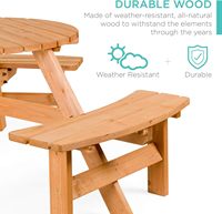 Meilleur choix : Table de pique-nique circulaire en bois pour 6 personnes, design décontracté, pour patio, jardin, extérieur, avec 3 bancs intégrés, capacité 500 lb