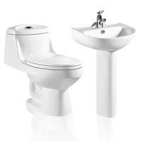 Ensemble de toilette WC en céramique blanche de style moderne Lavabo de salle de bain à double chasse avec structure en deux pièces avec siphon en S Drainage