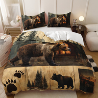 Parure de lit Housse de couette motif Ours Cerf pour la chasse, en microfibre, pour hôtels et hôpitaux