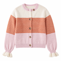 Eleganter gestreifter O-Neck-Cardigan aus 77 % Polyester, 11 % Polyamid, 8 % Wolle, 4 % Elastan für Damen, ideal zum Schichten im Büro, OEM-Service.