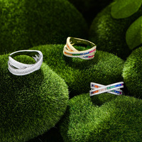 Bague en argent sterling 925 personnalisée, design croisé, double couche de zircon, bijoux fins de haute qualité pour femmes