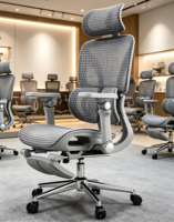 Fauteuil de bureau exécutif ergonomique moderne en maille avec appui-tête et accoudoirs réglables, pivotant à 360°, réglable en hauteur, pour usage hôtelier