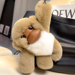 Porte-clés de voiture en fourrure de lapin Rex, pendentif de sac en peluche singe tendance, en alliage de zinc gaufré, doux au toucher - Product Image 3