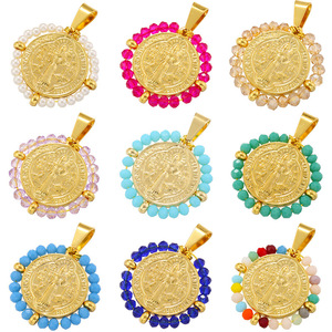 Colgantes de Perlas con la Virgen María |   Colgante Católico de Acero Inoxidable Chapado en Oro PVD de 18K con Cuentas de Colores para Fabricación de Joyería DIY - Product Image 6