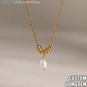 CAIOOCHE Collier en acier inoxydable plaqué or 18 carats avec pendentif <span class=keywords><strong>perle</strong></span> en acier titane, nouvelle collection, vente chaude, style simple et tendance - Product Image 1