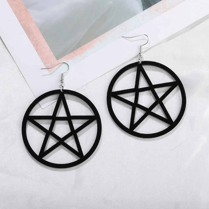 Fashion Statement Jewelry Black Big Pentagram Round Hoop Earring Punk