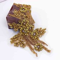 Patch brodé de fleurs 3D en strass colorés et perles, avec applique en dentelle thermocollante en PVC et paillettes, pour chapeaux et vêtements