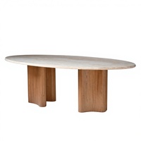 Table à Manger de Style Minimaliste Moderne Italien, Base en Bois Massif, Ovale en Travertin, Meubles de Maison, OEM ODM Disponible