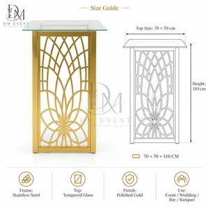 Round Cocktail <b>Table</b> for <b>Party</b> Venues with Gold Stainless Steel Open Curved Base and Mirrored Tempered Glass Top - Product Image 5
