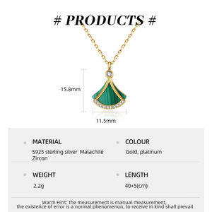 Хит продаж, 925 серебряное натуральное зеленое малахитовое ожерелье с веерообразными драгоценными камнями, ожерелья для подарка - Product Image 6