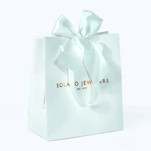 Kunden spezifische bedruckte Band griffe Geschenk-Trage tasche Weiße Papiertüten Wieder verwendbare Einkaufstaschen mit Logos
