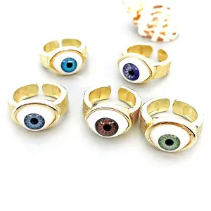 Bijoux en or 18k, large bande, gros yeux maléfiques, bague en émail, mauvais yeux, bijoux plaqué or 18, anneaux réglables