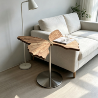 Mesa Auxiliar Creativa con Forma de Mariposa, Tablero de Madera, Base de Acero Inoxidable, Mesa Decorativa para Sala de Estar, Dormitorio, Esquina del Hogar