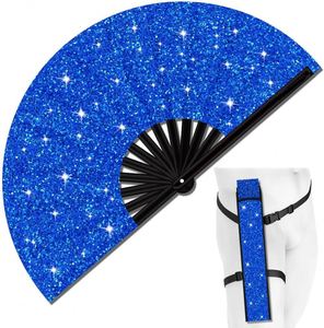 Abanico Plegable Grande de 13 Pulgadas con Diseño de Estrellas Azules Brillantes, Ideal para Fiestas, Clubes, Cosplay - Product Image 1