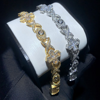 Collier Hip Hop Massif pour Homme en Laiton Plaqué Or 18K, Serti de Zircone Cubique, avec Maillons Entrelacés, Motifs Croix, Œil et Nœud X