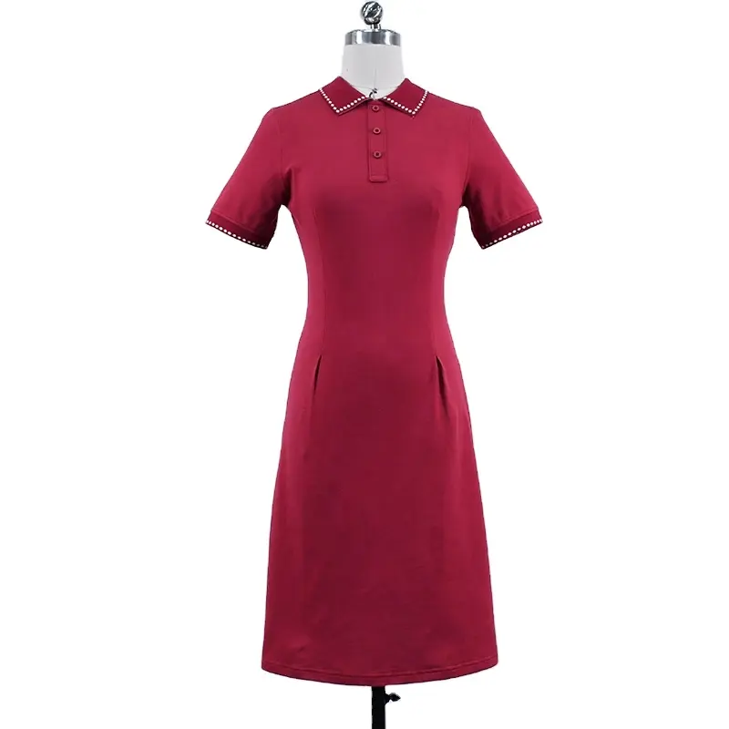 Factory Supply Plain Dyed Women Clothing Manufacturers Custom Wholesale Natural Waist Sporty A-Line Polo Dress