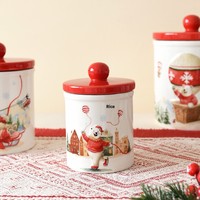 Pot de rangement circulaire en céramique de Noël, style nordique, motif ours polaire, cadeau créatif pour la maison, design coloré, hermétique, 0,5-1L