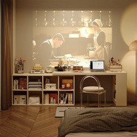 Bureau d'angle ergonomique moderne tout-en-un en MDF avec commode et bibliothèque en forme de L, durable pour chambre à coucher, idéal pour le travail sur ordinateur des filles