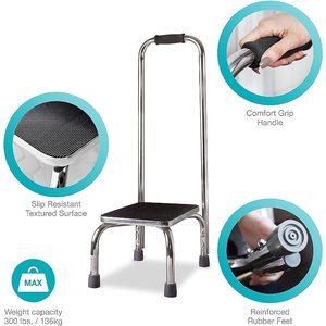 Taburete de acero BA823 con asa y plataforma de goma antideslizante, taburete ligero y resistente para adultos y niños para usar en el baño - Product Image 2