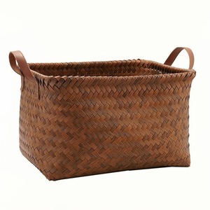 Rattan Woven Storage Basket Rectangle Medium Large Multifunction Clothing Organizer For Snacks Toys Laundry Picnic - Product Image 5