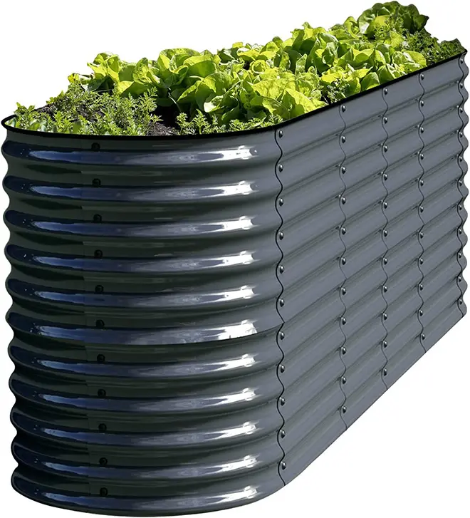 Прямая поставка, 32 дюйма, высокая оцинкованная приподнятая садовая кровать 4N1, овальная металлическая коробка для посадки растений, овощей