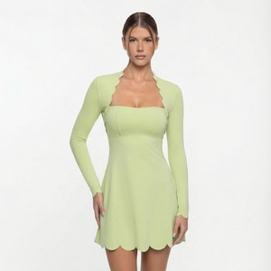 Conjunto de Tenis OEM para <span class=keywords><strong>Mujer</strong></span>, Manga Larga, Cuello Cuadrado con Volantes, Falda Ajustada con Relleno Antichoque, Nailon y Spandex, para Golf, Yoga y Gimnasio - Product Image 4