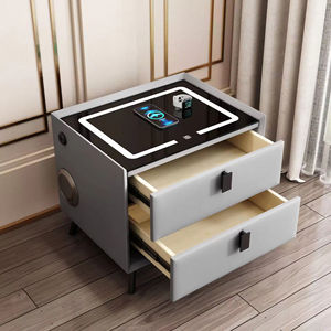 โต๊ะข้างเตียงอัจฉริยะทำจากหนังหรูหราแบบสองปั๊มที่ล็อคด้วยลายนิ้วมือแบบไม้ห้องนอนขนาดเล็กเรียบง่ายทันสมัย - Product Image 1