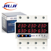 JIUJI AC380V 63A 100A Protecteur de tension et de courant triphasé à affichage numérique, limiteur de surtension et de sous-tension, relais de séquence de phase