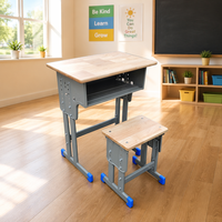 Vente directe d'usine, mobilier scolaire personnalisé pour les écoles primaires et secondaires, ensemble de bureau et de chaise en bois massif durable avec hauteur réglable