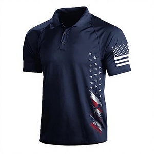 Polo de Manga Corta Azul Marino para Hombre con Estampado de Bandera Americana, Secado Rápido, Corte Regular, Ropa Deportiva Informal - Product Image 2