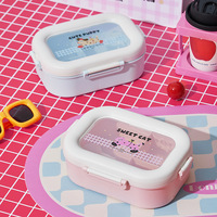 Boîte à bento pour chiot et chat mignons, PP, 3 compartiments avec fourchette et cuillère, fermeture à clip, fenêtre transparente, compatible micro-ondes, boîte à lunch pour enfants