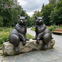 Statue d'ours en bronze grandeur nature, sculpture d'ours assis pour jardin extérieur, art animalier en métal antique pour la décoration de cour et de parc, vente en gros