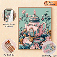 Kit de peinture acrylique DIY Songwoo Sweet Fantasy, théière rose pastel, maison de campagne, peinture par numéros
