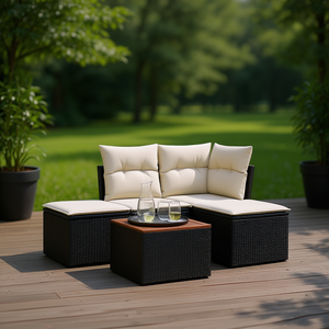 Conjunto de sofá de ratán moderno para exteriores con cojines color crema para patio, con capacidad para 6 personas - Product Image 2