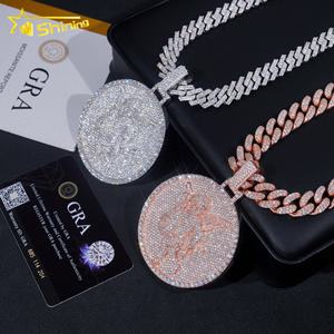 Joyería fina círculo redondo 2,5 "sólido bebé ángulo 925 plata esterlina hombres VVS diamante moissanite Hip Hop colgantes personalizados - Product Image 3