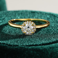 Bague solitaire halo en moissanite ronde, argent 925 plaqué or, bague de fiançailles, de mariage ou de promesse pour femme, cadeau