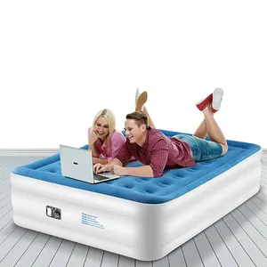 Logo Promotion Aufblasbares Kingsize-Bett Modernes Luxus-Dunkelblau beflockte Doppel matratze Smart Home Bed Topper Bed