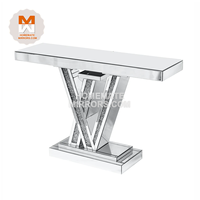 Grande table console argentée de luxe contemporaine à miroir avec diamant écrasé Bling pour le salon