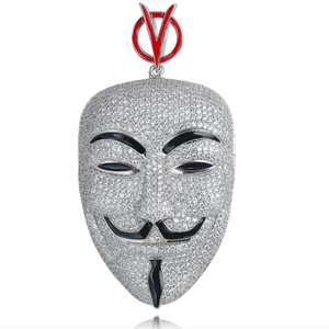 de diamante de plata grande v de vendetta máscara hombre plomo cz avatar colgante collar - Product Image 1
