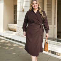Ceinture marron personnalisée à motif simple lavable, style solide, avec superposition sur le devant, robes de bureau grande taille pour femmes XXXXL