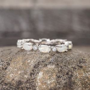 草石黄铜饰品仿蛋白石承诺带无限戒指女性金银玫瑰金椭圆形蛋白石女士戒指 - Product Image 4