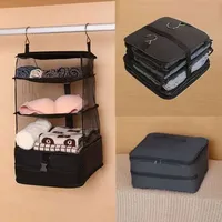 Sac de rangement suspendu pliable à trois couches en tissu non tissé avec 2 crochets pour vêtements de chambre